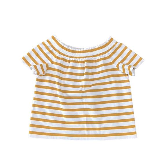 J. crew off the shoulder short sleeve white and yellow striped shirt size xs - Picture 1 of 4